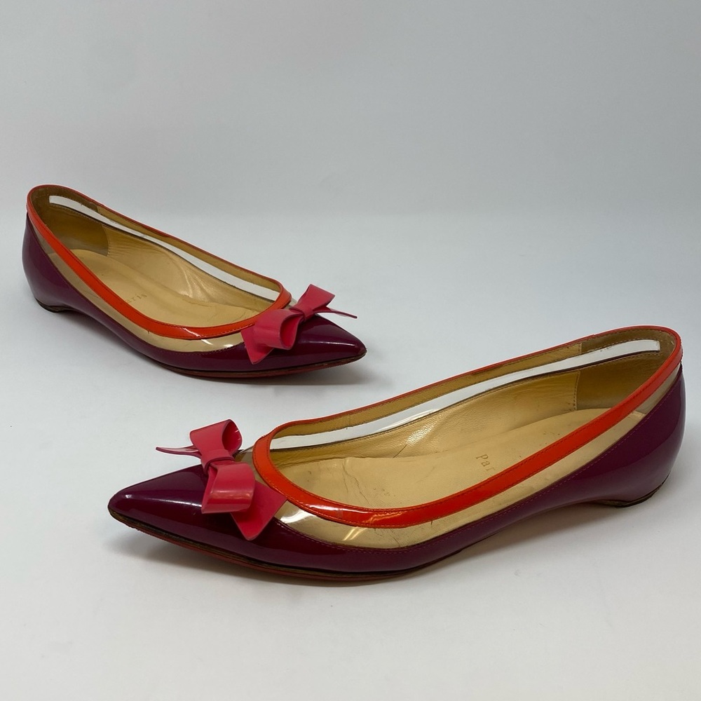 Christian Louboutin Tricolor Patent Leather and PVC Suspenodo Flats Size 36